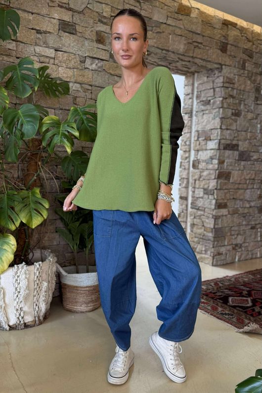Made in Italy Juno Two Tone Knit Light Olive & Dark Olive
